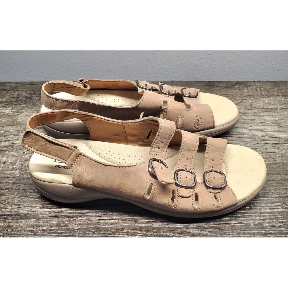 Clarks Sandals Womens Size 9 Saylie Medway Strappy Leather 3 Buckles Brown EUC